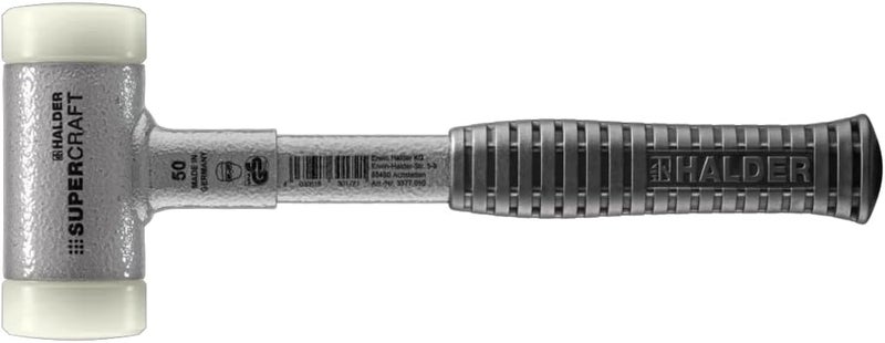 Halder Supercraft Dead Blow Mallet, Non-Rebounding Mallet, Hard Nylon Inserts, Break-Proof Steel Tube Handle, Anti-Slip Grip, 50mm, 2.5 lbs. - Image 1